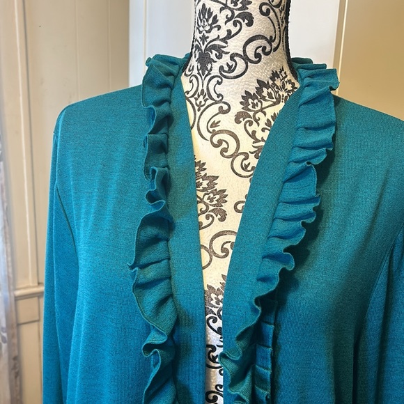 Rafaela Turquoise Ruffle Collar Cardigan New With Tags Size 3X - Picture 2 of 10